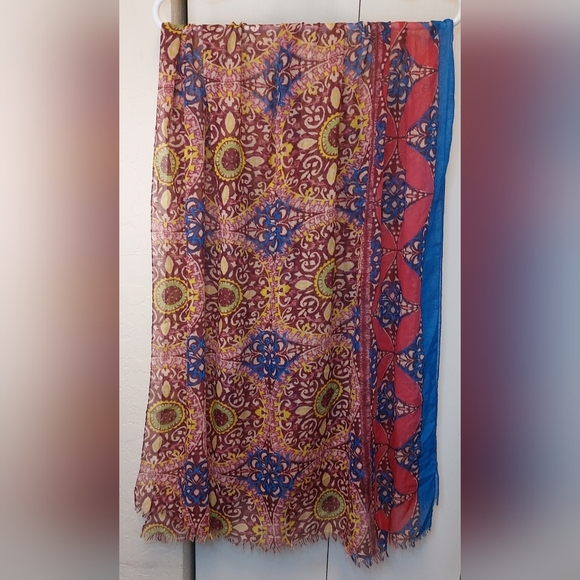 Multicolor Scarf Wrap Shawl Accessory Colorful Boho Gypsy Fringe Batik Pretty - Picture 3 of 8